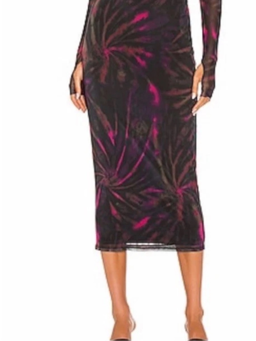 REVOLVE Afrm  Women's Black & Fuchsia Printed Midi Skirt  stretch pull on S